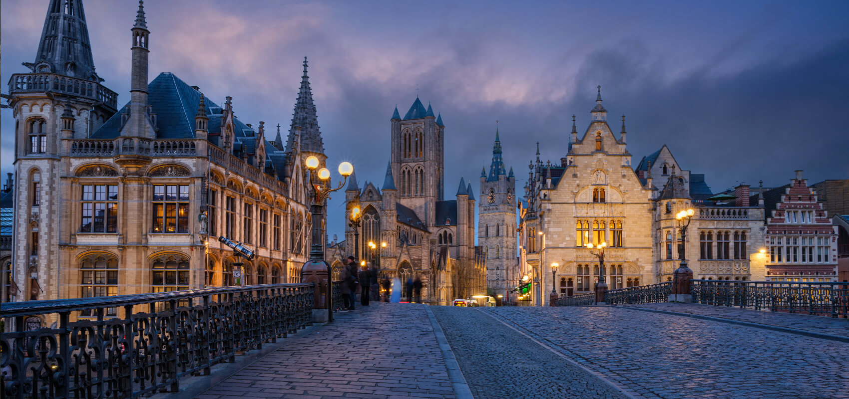 View of Ghent's skyline including St Nicholas' Church and the Belfry, taken from Saint Michael's Bridge